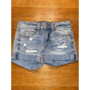 Aero Low Rise Medium Wash Distressed Denim Shorts For Women